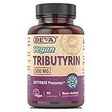 DEVA Vegan Tributyrin Supplement - Butyrate Precursor, Gut Barrier Support, Butyric Acid, 500 MG Vegan Capsules, Leaky Gut Support, Digestion, 90 Count