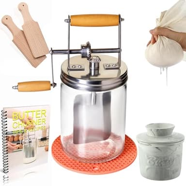 Dazey Butter Churn - Hand Crank Butter Churner- Manual Butter Maker- Beech Wood BUTTER PADDLES INCLUDED. Create Delicious Homemade Butter With Your Own Hand Crank Dazey Butter Churner (Turn N Churn)