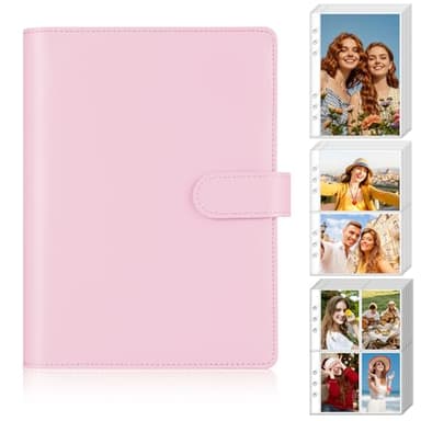 Antner A5 Kpop Photocard Binder 6-Ring Card Collector Album with 40 Pack Card Sleeves, PU Leather Photocard Holder Book with Multi-Size Photo Protectors for Organizing Trading Cards, Pink A5 Binder