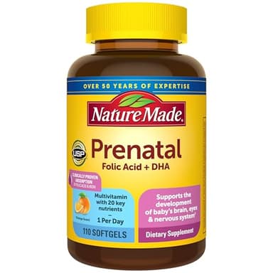 Nature Made Prenatal Vitamins for Women with Folic Acid + DHA, Prenatal Vitamin and Mineral Supplement for Daily Nutritional Support, 110 Softgels, 110 Day Supply