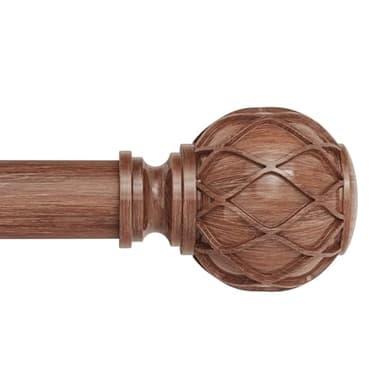 Wood Curtain Rods, 1'' Decorative Adjustable Farmhouse Boho Curtain Rod for Windows 48 to 84 Inch(4-7 Feet), Heavy Duty Rustic Drapery Pole with Netted Texture Finials, Brown Wood, 30''-88''