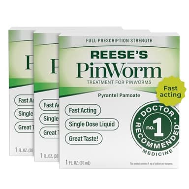REESE'S PINWORM Medicine Liquid for Entire Family, Full Prescription Strength, 1 Oz (Pack of 3), #1 Doctor Recommended Single Dose Pyrantel Pamoate Dewormer for Adults & Kids Ages 2+, Banana Flavor