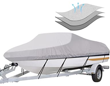 iCOVER Trailerable Boat Cover- 17'-19' Heavy Duty Waterproof Tarp Covers with Storage Bag, Fits V-Hull, Fish&Ski, Pro-Style, Fishing, Runabout, Bass Boats, up to 17ft-19ft Long X 96" Wide