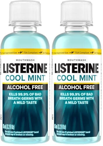 Listerine Alcohol Free Mouthwash, Less Intense Alcohol-Free Oral Care Formula for Bad Breath, Cool Mint Flavor, 3.2 fl. oz (Pack of 2)
