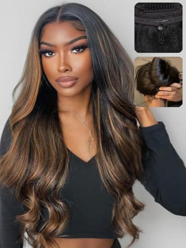 UNICE Bye Bye Knots Wig Body Wave 7x5 Pre Cut HD Lace Front Wigs Human Hair with Elastic Drawstring Balayage Brown Glueless Wig Pre Plucked Bleached Knots Natural Hairline 150% Density 20 Inch