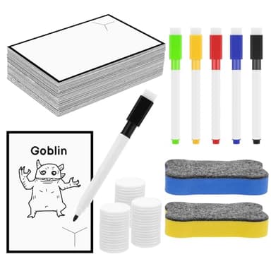 libfrn 60 PCS Reusable Dry Erase MTG Tokens Index Cards with 60 Erasable Plastic Counters Gaming Tokens Discs 6 Marker Pens 2 Cleaning Cloth for MTG Games DIY Blank Card Accessories