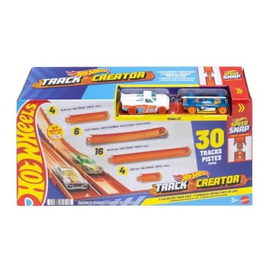 Hot Wheels Track Creator 2-Car Deluxe Pack with 2 1:64 Scale Die-Cast Toy Vehicles, 25 Feet of Different Length Speed Snap Track & Connectors (Amazon Exclusive)