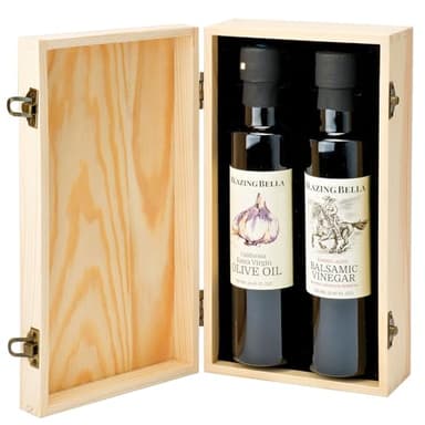 Blazing Bella Olive Oil and Balsamic Vinegar Gift Set – Traditional Aged Balsamic Vinegar & Garlic Infused Extra Virgin Olive Oil (2 x 250ml) – Gourmet Gift Set in Signature Wooden Box