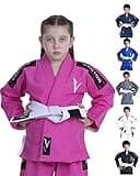 Vector Sports Kids Brazilian Jiu Jitsu BJJ Gi with Free White Belt 100% Cotton Pearl Weave Kimono Ultra Lightweight Preshrunk Fabric (Pink, K2)