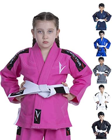 Vector Sports Kids Brazilian Jiu Jitsu BJJ Gi with Free White Belt 100% Cotton Pearl Weave Kimono Ultra Lightweight Preshrunk Fabric (Pink, K4)