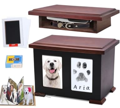 Sofunii Dog Urn for Ashes,Pet Urns Up to 150 lbs, Wooden Keepsake Memorial Box with Paw Print Kit&Photo Album
