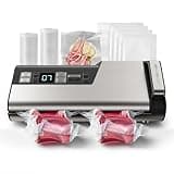 Mesliese Vacuum Sealer Machine, 95kPa 140W One Hand Operation Food Sealer, Double Seal Strip with Build-in Cutter & Countdown Display, 2 Bag Rolls, 5PCS Pre-cut Bags, PULSE & Marinate Enabled