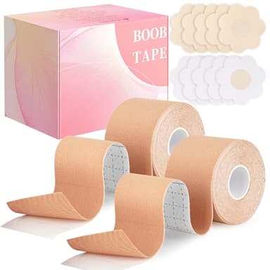 TWINKLING BEADS 2 Pcs Boob Tape for Breast Lift - BoobTape with 10 Pcs Pasties,Body Tape for Women Invisible Breast Bra Tape Beige