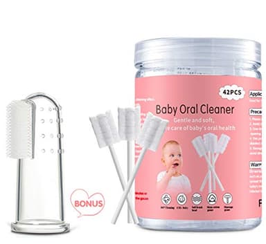 EASICUTI Baby Tongue Cleaner, 42Pcs Disposable Infant Toothbrush, Gauze Gum Cleaner Baby Oral Cleaning Stick Dental Care for 0-36 Months + Free 1 Finger Toothbrush