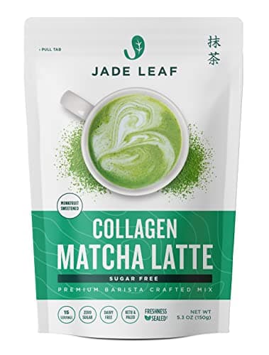 Jade Leaf Matcha Latte Powder with Grass Fed Bovine Collagen - Sugar Free, Sweetened with Monkfruit for Lattes Mixes - Made with Organic Japanese Matcha Powder 5.3 Ounce / 150g (Pack of 1)