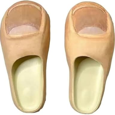 HAOTROO Big Toe Slides, Unisex Adult Slippers, Non-Slip Fun Huge Toe Design, Quick Drying Lightweight Shoes, Festival Gifts (1 pair, Adult, Women, X-Large, Alpha, US 5-9, Wide, Beige)