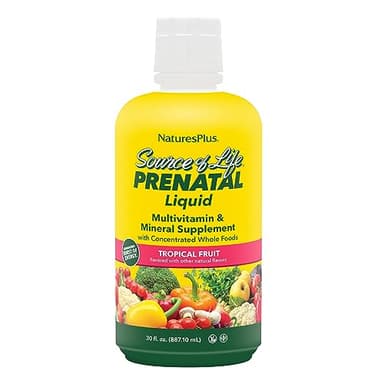 NaturesPlus Source of Life Prenatal Liquid - Tropical Fruit Flavor - 30 fl oz - Multivitamin & Mineral Supplement with Iron - Nutritional Support for Pregnancy - Gluten Free, Vegetarian - 30 Servings