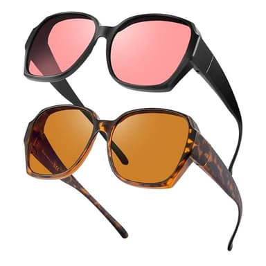 R.F.YFQH 2 Pack Indoor Fluorescent-41 Rose & Outdoor Fluorescent-60 Brown Tinted Fit Over Blue Light Blocking Glasses for Migraine, Light Sensitivity, Photophobia & LED Gaming Computer Glare JF7202