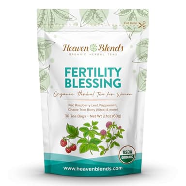 Heaven Blends Fertility Blessing Tea for Women – Red Raspberry Leaf, Peppermint, Chaste Tree Berry (Vitex), Red Clover, Nettle & Licorice – USDA Organic, Caffeine-Free, Sugar-Free, 30 Sachets