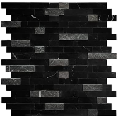 SUNWINGS 5-Sheet Peel and Stick Mosaic Natural 3D Stone Self Adhesive Marble Tiles, 11.5" x 10.7" Stick on Backsplash for Kitchen Bathroom Fireplace Vanity, Mixed Black