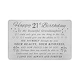 DEGASKEN Granddaughter 21st Birthday Card - Birthday Gifts for Sweet 21 Year Old Granddaughter - 21st Birthday Decorations for Girls, Personalized Engraved Wallet card