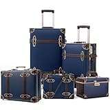 urecity Vintage Luggage Sets of 5 Piece, 20-Inch and 26-Inch Rolling Luggage, 12.5-Inch Cosmetic Train Case, 16-Inch Carry-On Nonwheeled