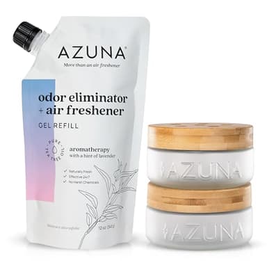 Azuna Air Freshener & Odor Eliminator for Strong Odor | 2 Room Kit Includes (2) 8 oz. Empty Luxe Glass Jars & 12 oz | Refill with Tea Tree Essential Oil Gel | Aromatherapy | Last 60-90 Days