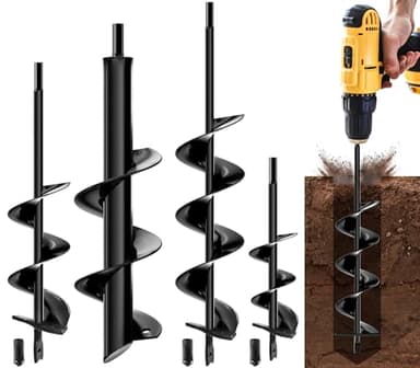 Yalumo Auger Drill Bit for Planting, 4 Pack Garden Augers - 1.6x8.7, 2x14.6, 2.4x16.5, 3.5x15.8 Inch, Spiral Earth Auger for Bulb Planter Tool and Post Hole Digger, Compatible with 3/8" Hex Drive
