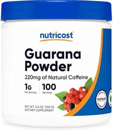 Nutricost Guarana Extract Powder 100 Grams Per Bottle, 220mg of Natural Caffeine per Serving - Natural Brazilian Herbal Caffeine/Energizer Supplement
