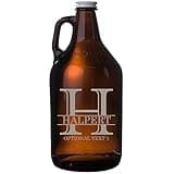 Spotted Dog Company Personalized Etched 64oz Amber Glass Beer Growler - Customized Engraved Gifts for Men - Beer Gifts for Men - Groomsmen Gifts, Halpert
