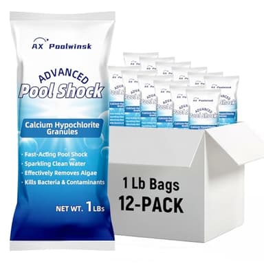 12 Pack Advanced Pool Shock, 68% Calcium Hypochlorite – Fast-Acting Shock Pool Treatment, Quick-Dissolving Chlorine Granules for Inground & Above Ground Swimming Pools, 12 x 1 lb Bags (12 lb Total)