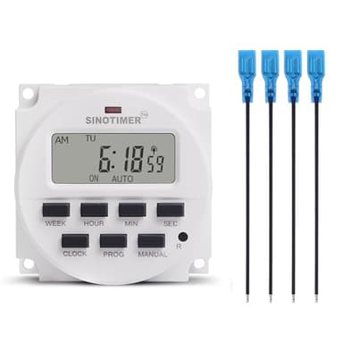 SINOTIMER 7 Days Programmable DC 12V 16A Digital Timer Relay Switch LCD Display Second Interval with 4 Conneting Wires