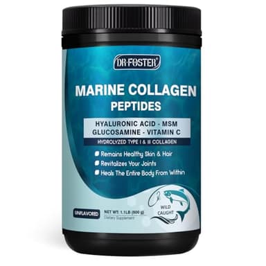 DRFOSTER Marine Collagen Peptides Powder with MSM + GC, Multi Type I & III Collagen with Hyaluronic Acid, Vitamin C & E for Skin, Hair & Nails, Wild-Caught Fish, 50 Servings