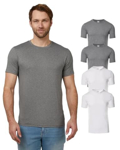32 Degrees Mens 4 Pack Cool Crewneck T-Shirt | Anti-Odor | Quick Drying | 4-Way Stretch, 2White /2 Heather Grey, X-Large