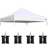 Eurmax USA New 10x10 Pop Up Canopy Replacement Canopy Tent Top Cover, Instant Canopy Top Cover ONLY, Choose 30 Colors,Bonus 4PC Pack Canopy Weight Bag (White)