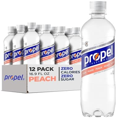 Propel, Peach, Zero Calorie Sports Drinking Water with Electrolytes and Vitamins C&E, 16.9 Fl Oz (Pack of 12)