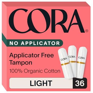 Cora Organic Cotton Non-Applicator Tampons (36 Light Non-Applicator Tampons)