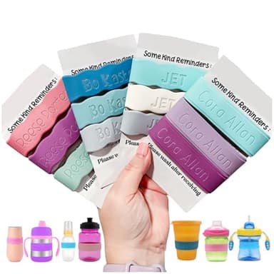 Personalized Baby Bottle Labels for Daycare School Summer Camp Customized Children's Water Bottle Name Bands Custom Engraved Reusable Silicone Cup Bands Labels Waterproof 3 Piece Combo Pack