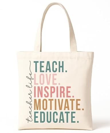 OBUJOPAL Teacher Canvas Tote Bag, Appreciation Gifts Reusable Bag for Teacher Friends Gym College, Thank You Gift