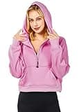 XWEAIJ Women's Half Zip Cropped Hoodie Y2k Clothes Spring Fall Casual Athleisure Sweatshirts Jacket Workout Tops Fleece Lined Hoodies Purple XL