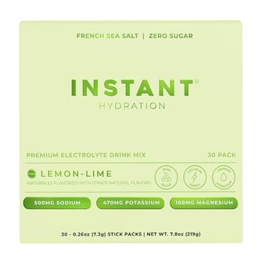 Instant Hydration Electrolytes Powder Packets - Lemon Lime Drink Mix - Zero Sugar - Keto, Vegan, Gluten-Free, Non-GMO - Boost Recovery, Brain Health, Muscle & Tissue Support- 30 Sticks