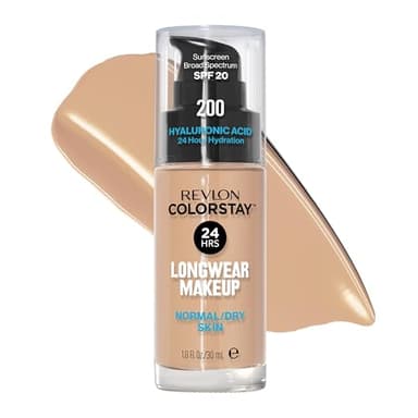 Revlon Liquid Foundation, ColorStay Face Makeup for Normal & Dry Skin, SPF 20, Longwear Medium-Full Coverage with Natural Finish, 200 Nude, 1 Fl Oz