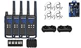 Motorola Solutions Talkabout Portable FRS T802 Two Way Radio 4 Pack Walkie Talkies Blue/Black 22 Channels 2 Dual Charger Docks 4 PTT Earpieces