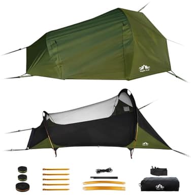 Night Cat Flat Lay Hammock Tent: Portable Lightweight Camping Hammock with Mosquito Net Waterproof Rainfly for 1 Person Outdoor Camping Green