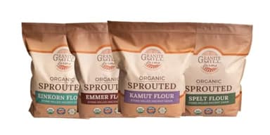 Sprouted Organic Ancient Grain Flour Collection by Granite Mill Farms, (Einkorn, Emmer, Spelt, & Kamut stone-milled flours), 5 lb. 4-pack