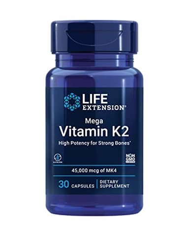 Life Extension Mega Vitamin K2 High Potency for Strong Bones, clinically studied 45 mg K2 dosage, promotes healthy bone density, gluten-free, non-GMO, 30 capsules