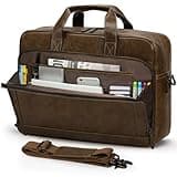 RAINSMORE Mens Laptop Bag 16 Inch Leather Briefcase Vintage Messenger Bag for Men Large Crossbody Shoulder Office Computer Bag Retro College Satchel Bag for Work, Business,Travel, Brown