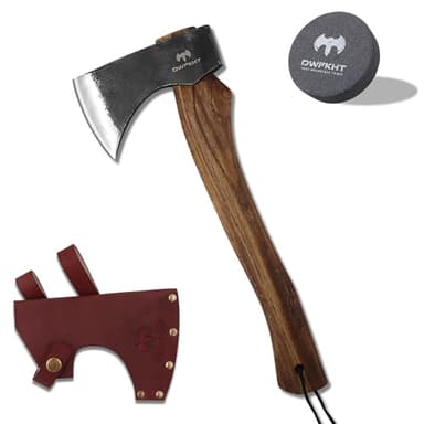 DWFKHT 15.7" Hatchet, Camping Hatchet, Hand-Forged Axe with Sheath for Wood Chopping, Splitting, and Carving, Bushcraft Axe with Beech Handle for Outdoor Survival and Garden Work
