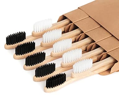 NUDUKO Bamboo Toothbrushes Biodegradable Toothbrush 10 Pack - Eco-Friendly, Natural Wooden Tooth Brush, BPA Free Travel Size Organic Soft Bristle Toothbrush, Soft Toothbrushes for Adults