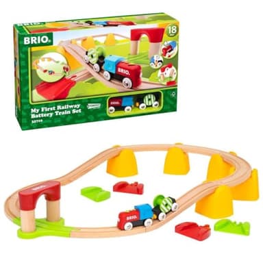 BRIO World 33710 - My First Railway Battery Operated Train Set | 25 Piece Wood Train Set for Toddlers | Inclusive of Accessories and Wooden Tracks | Certified by Forest Stewardship Council